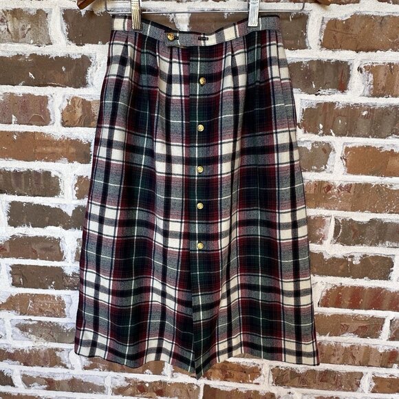 VTG JG Hook Womens Size 4 Midi Skirt Wool Tartan Plaid Brass Buttons Waist 24" - Picture 4 of 12